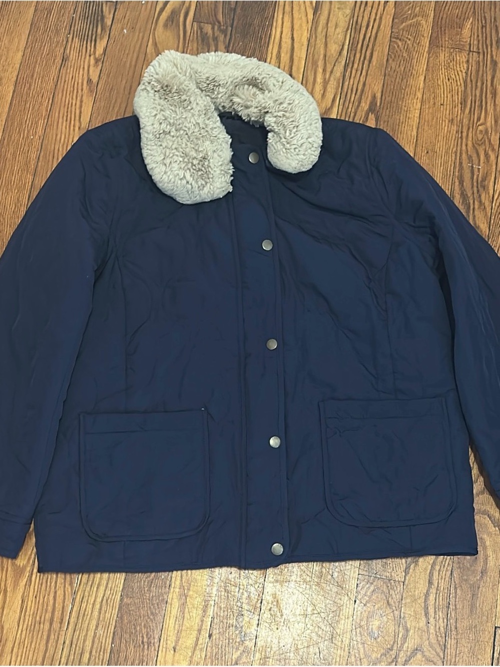 Talbots Navy Teddy Jacket with Cream Faux-Sherpa Collar